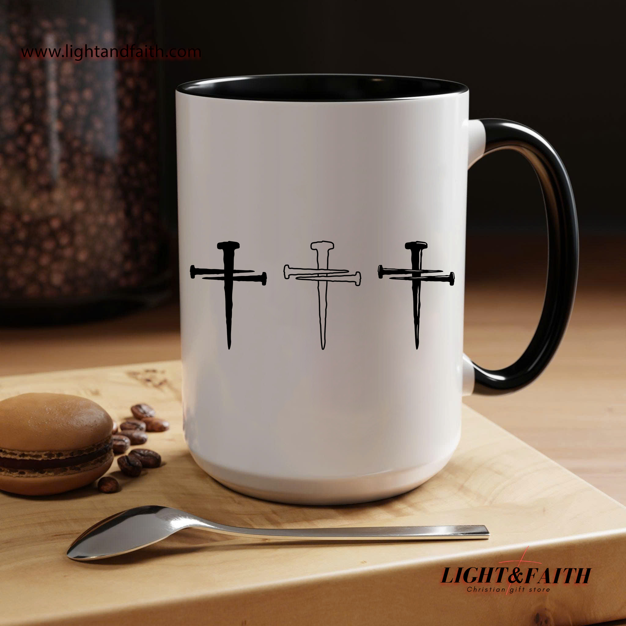 Three Nails Cross Mug – Crucifixion Symbol Christian Mug, Easter Jesus Sacrifice Gift MULAF47